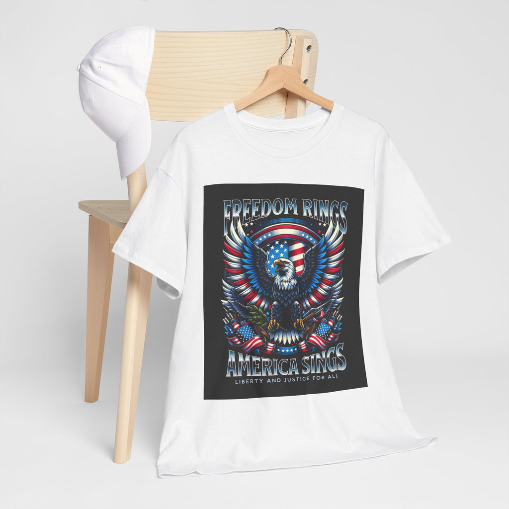 Eagle & American Flag Tee — "Freedom Rings, America Sings" Patriotic T-Shirt