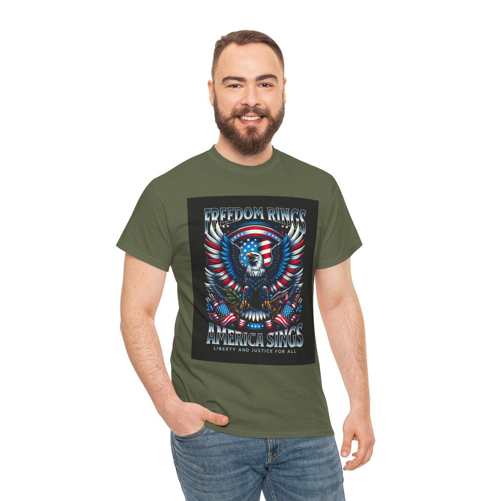 Eagle & American Flag Tee — "Freedom Rings, America Sings" Patriotic T-Shirt