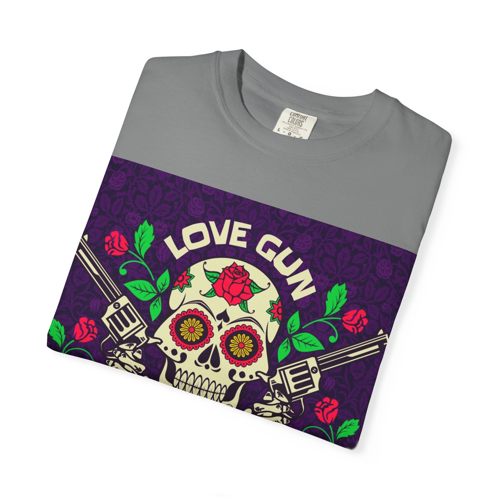 Love Gun Skull T‑Shirt — Day of the Dead Floral Graphic Tee