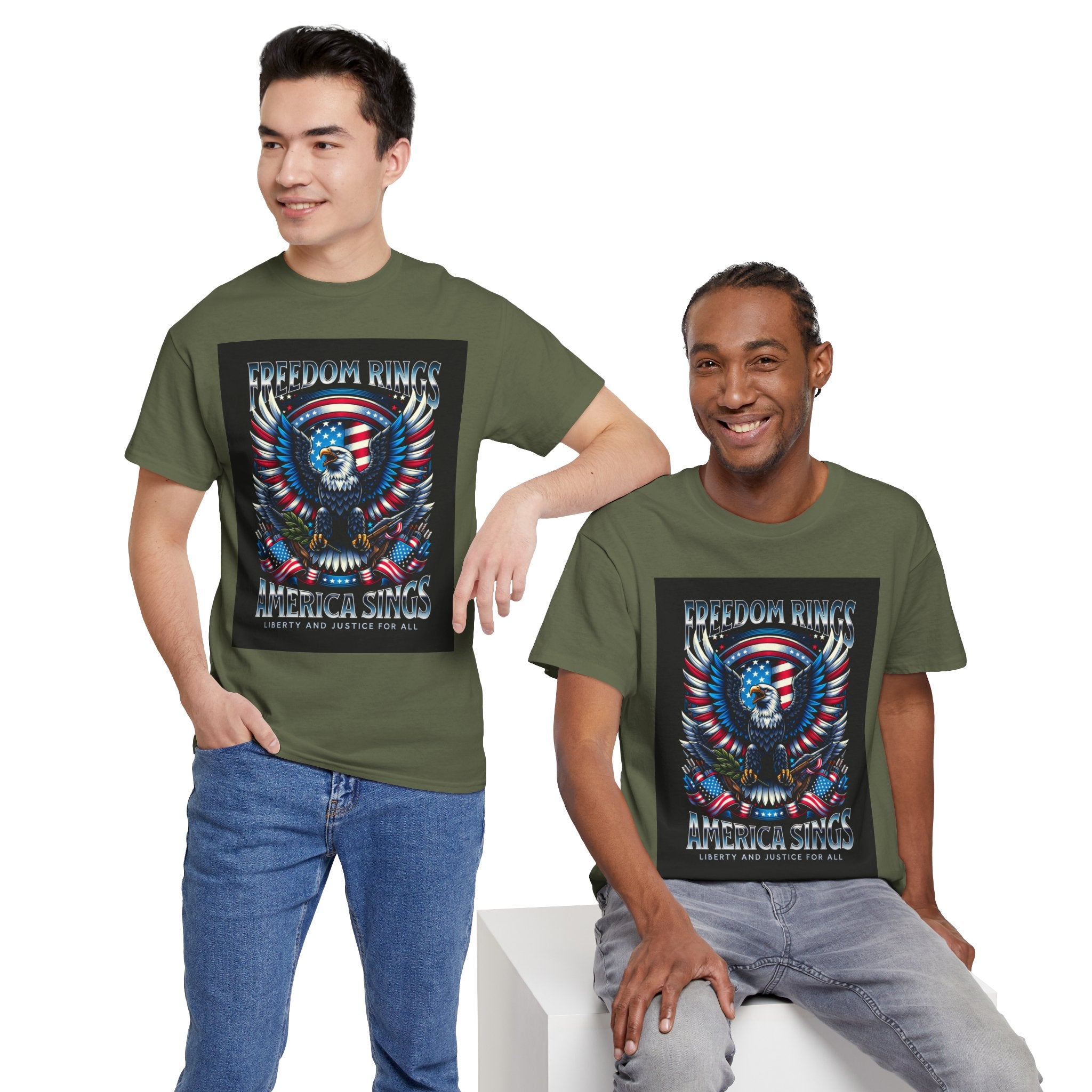 Eagle & American Flag Tee — "Freedom Rings, America Sings" Patriotic T-Shirt
