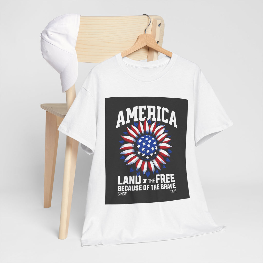 Patriotic America Tee — "Land of the Free Because of the Brave" Cotton T-Shirt