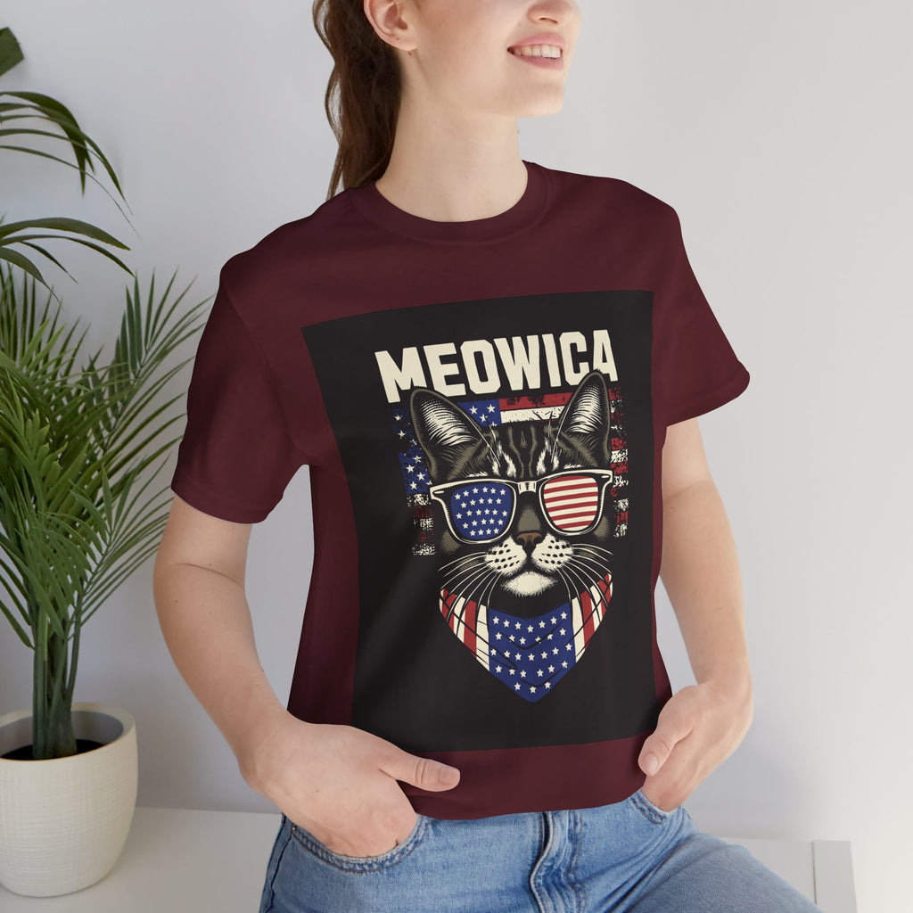 Meowica Cat Tee — Patriotic USA Flag Sunglasses Graphic T-Shirt
