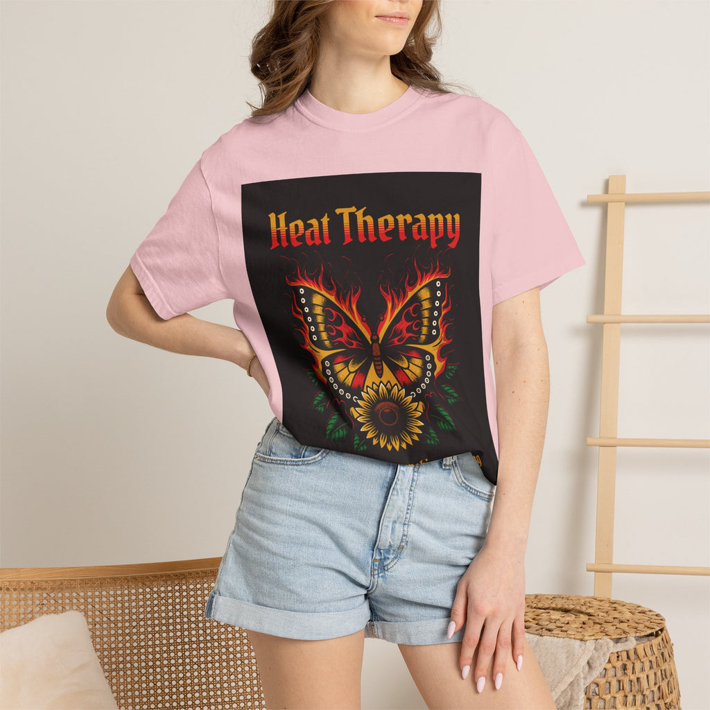 Heat Therapy Butterfly T-Shirt — Retro Floral Sunflower Design