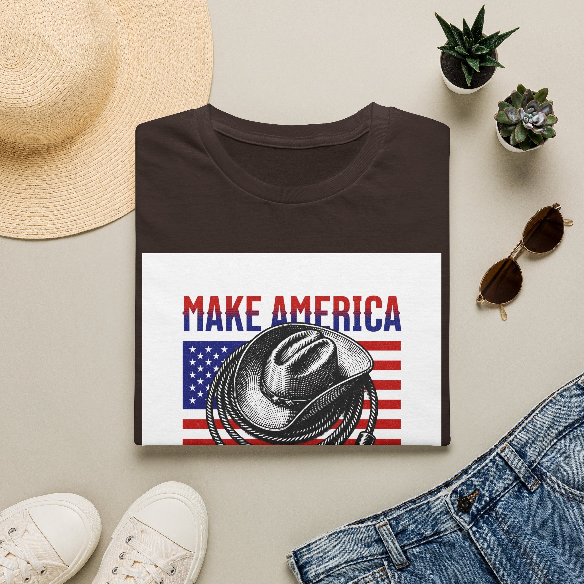 Make America Cowboy Again T-Shirt — Patriotic Western Flag Tee