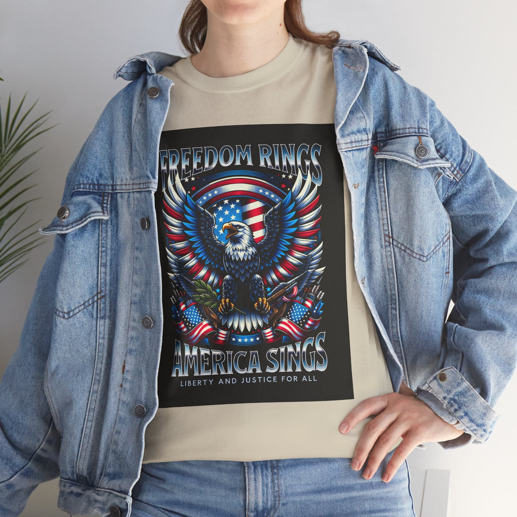 Eagle & American Flag Tee — "Freedom Rings, America Sings" Patriotic T-Shirt