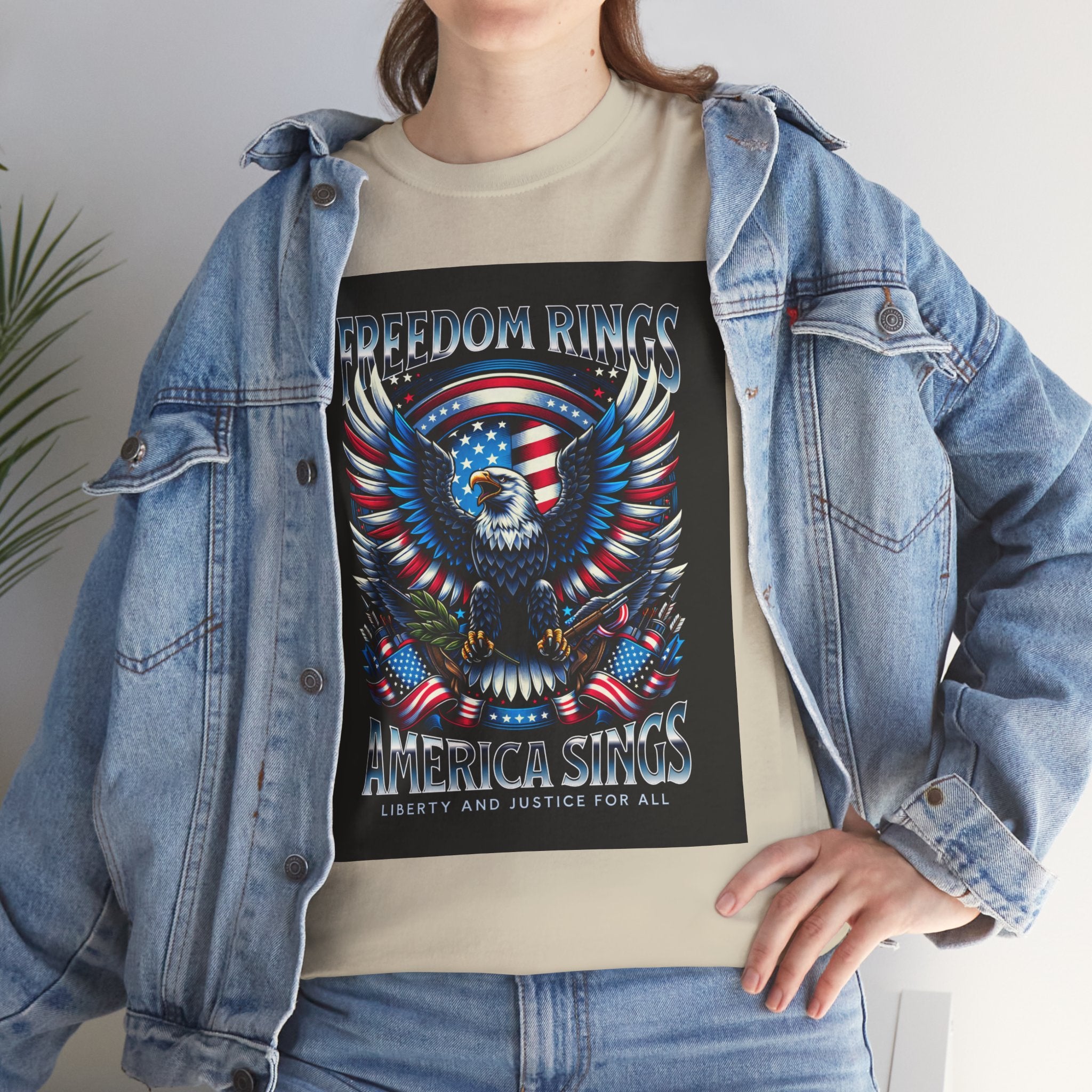 Eagle & American Flag Tee — "Freedom Rings, America Sings" Patriotic T-Shirt