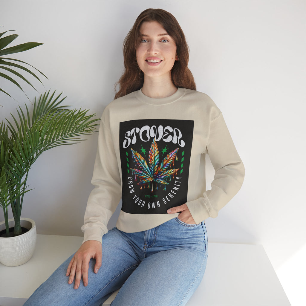 Sweatshirt — Stoner 'Grow Your Own Serenity' Colorful Cannabis Leaf Crewneck