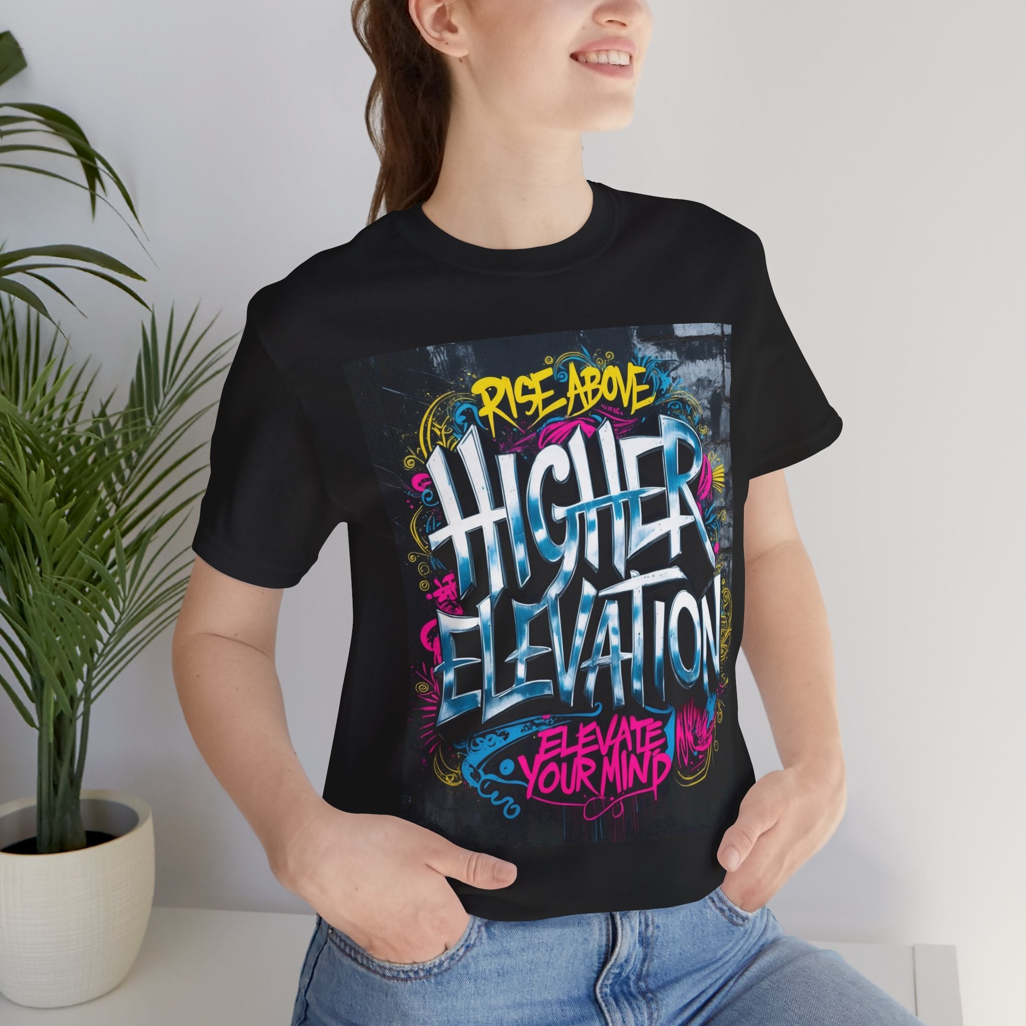 Higher Elevation Graffiti T-Shirt — "Rise Above, Elevate Your Mind"