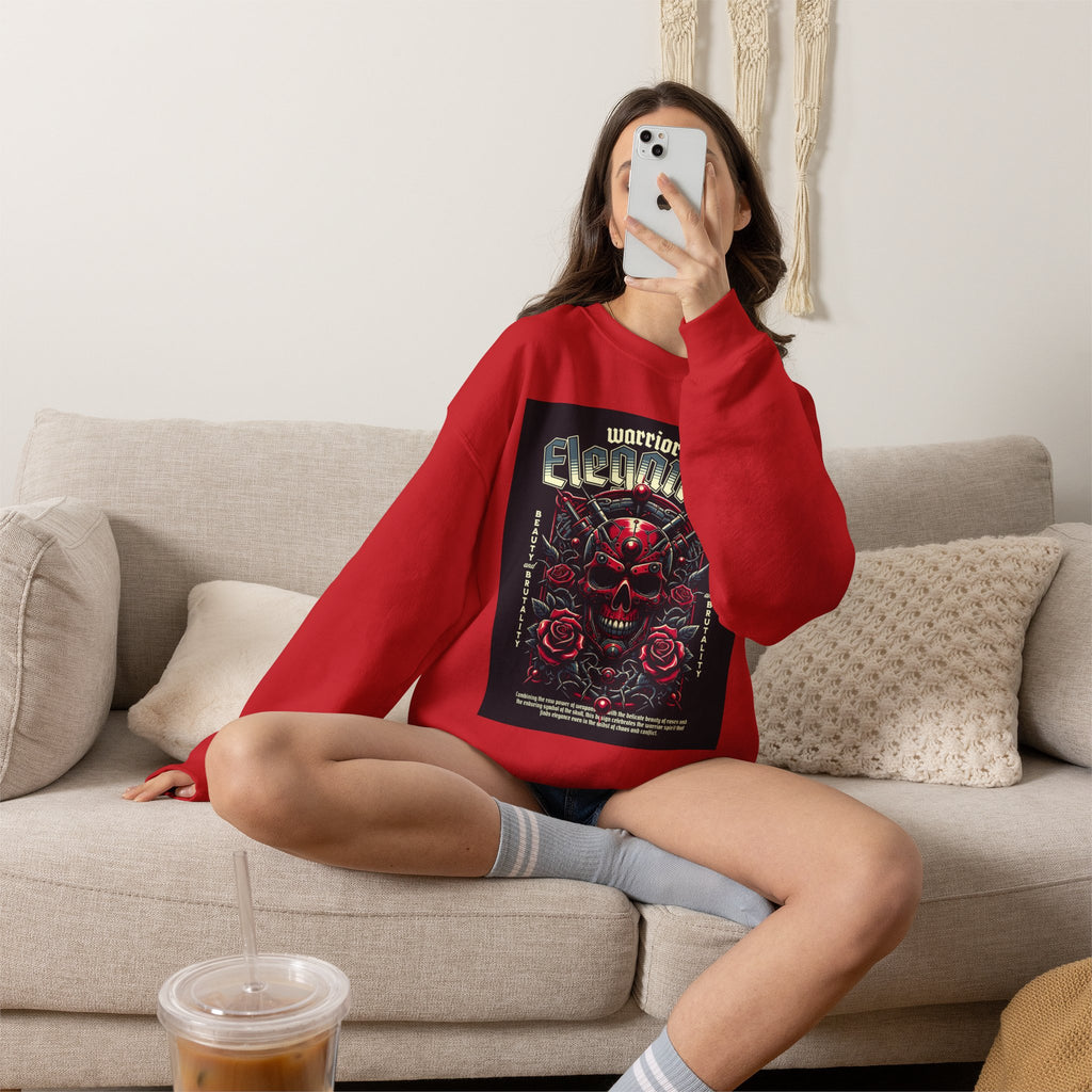 Crewneck Sweatshirt – "Warriors Electric" Skull & Roses Graphic