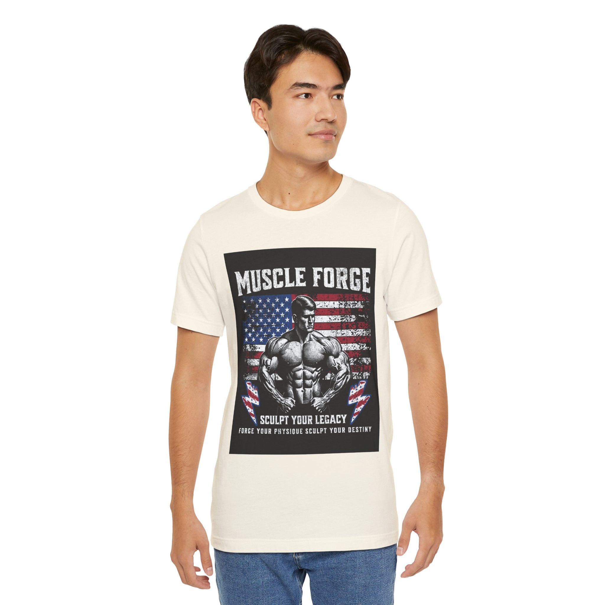 Muscle Forge American Flag Gym Tee — "Sculpt Your Legacy" Fitness T-Shirt