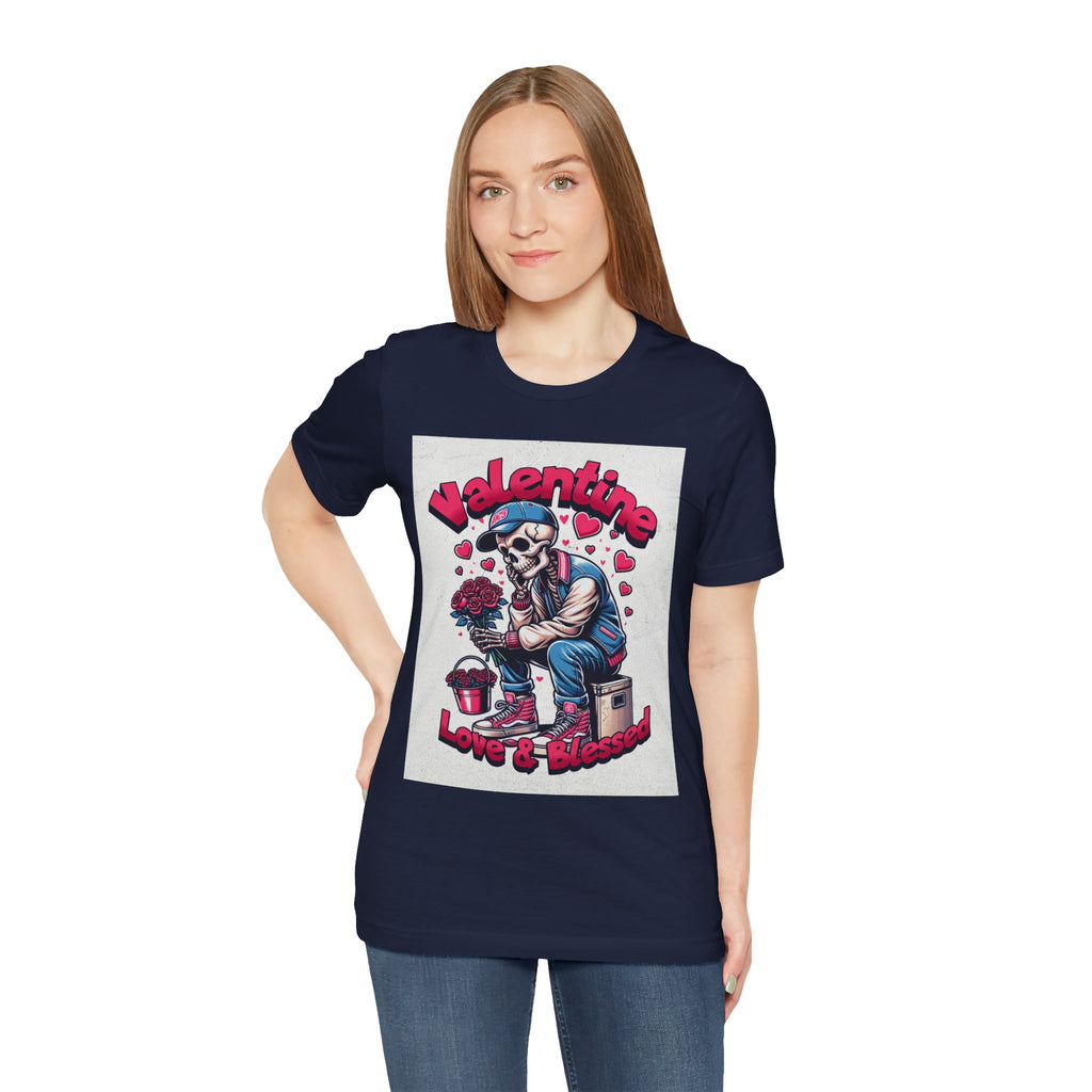 Valentine Skull T-Shirt – "Love & Blessed" Gothic Valentine Tee