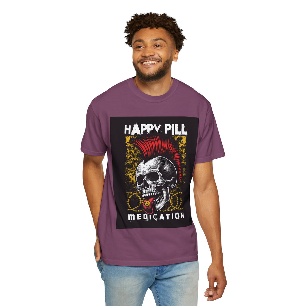 Happy Pill Punk Skull T-Shirt — 'Happy Pill Medication' Graphic Tee