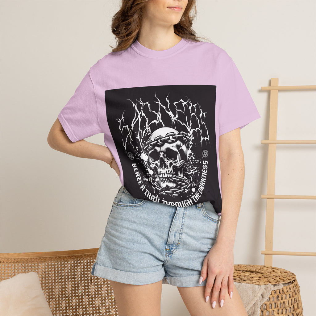 Graphic T-Shirt — 'Break a Path Through the Darkness' Skull Lightning Design