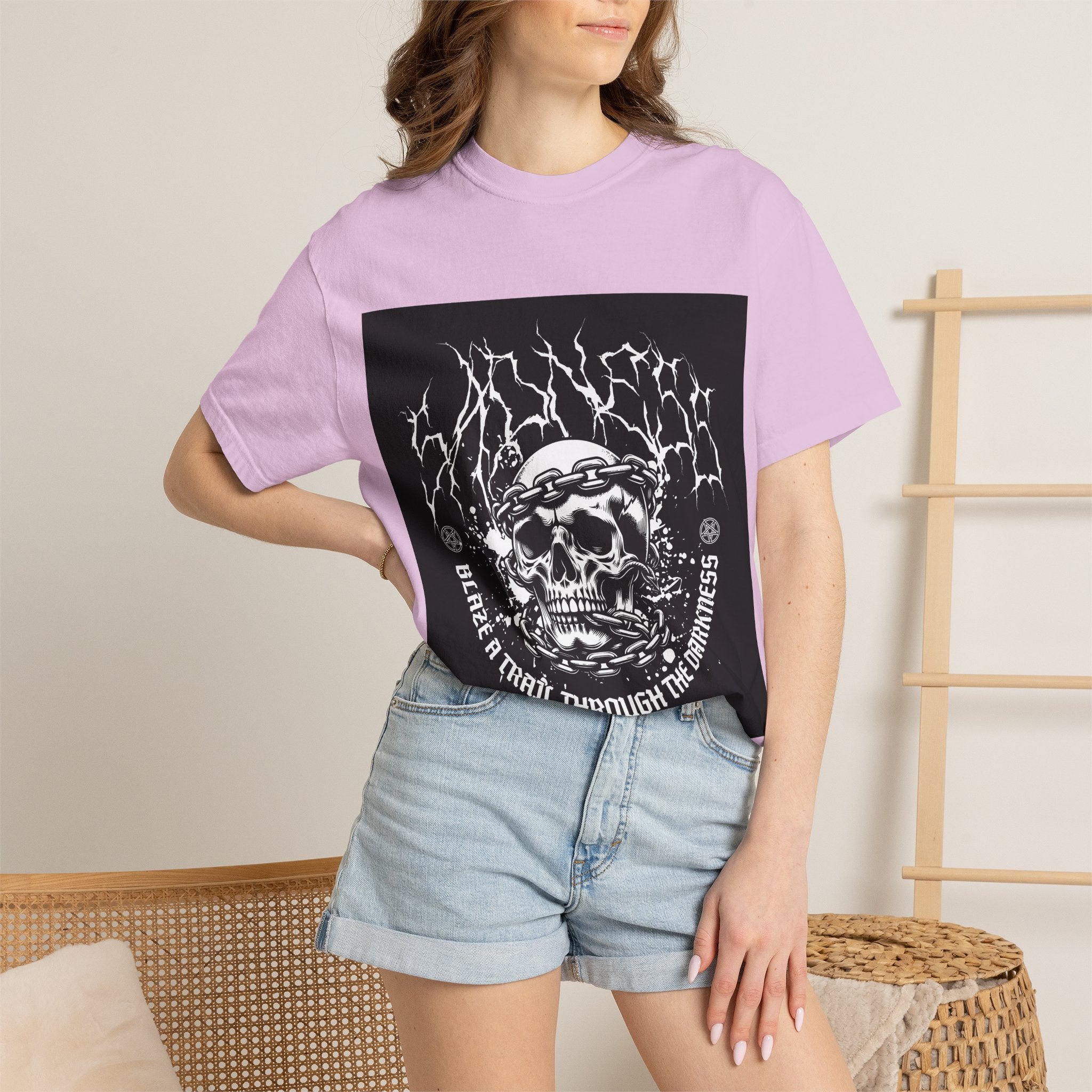 Graphic T-Shirt — 'Break a Path Through the Darkness' Skull Lightning Design