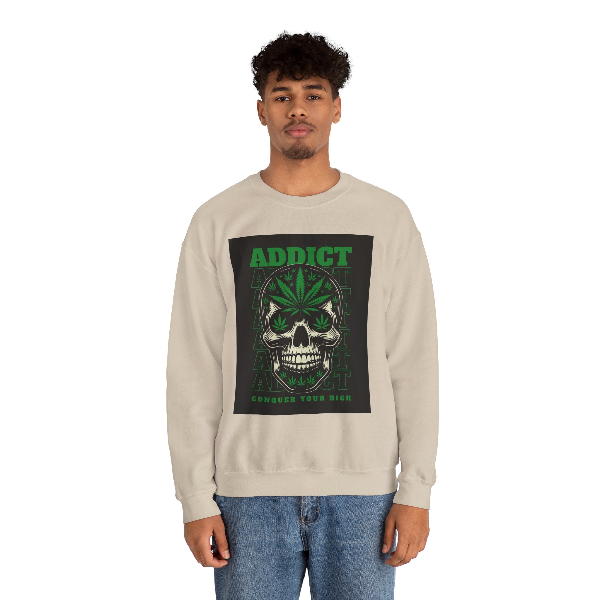 Skull & Cannabis 'Addict' Crewneck Sweatshirt — Conquer Your High Graphic Sweatshirt