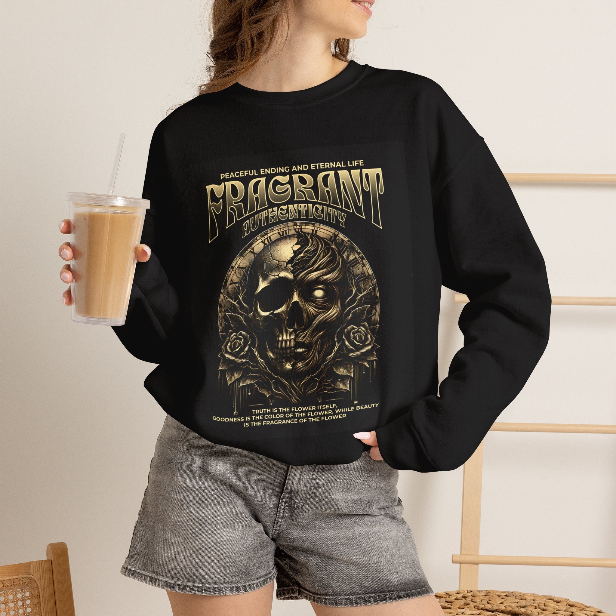 Skull & Roses Crewneck Sweatshirt — “Decrepit” Gothic Graphic