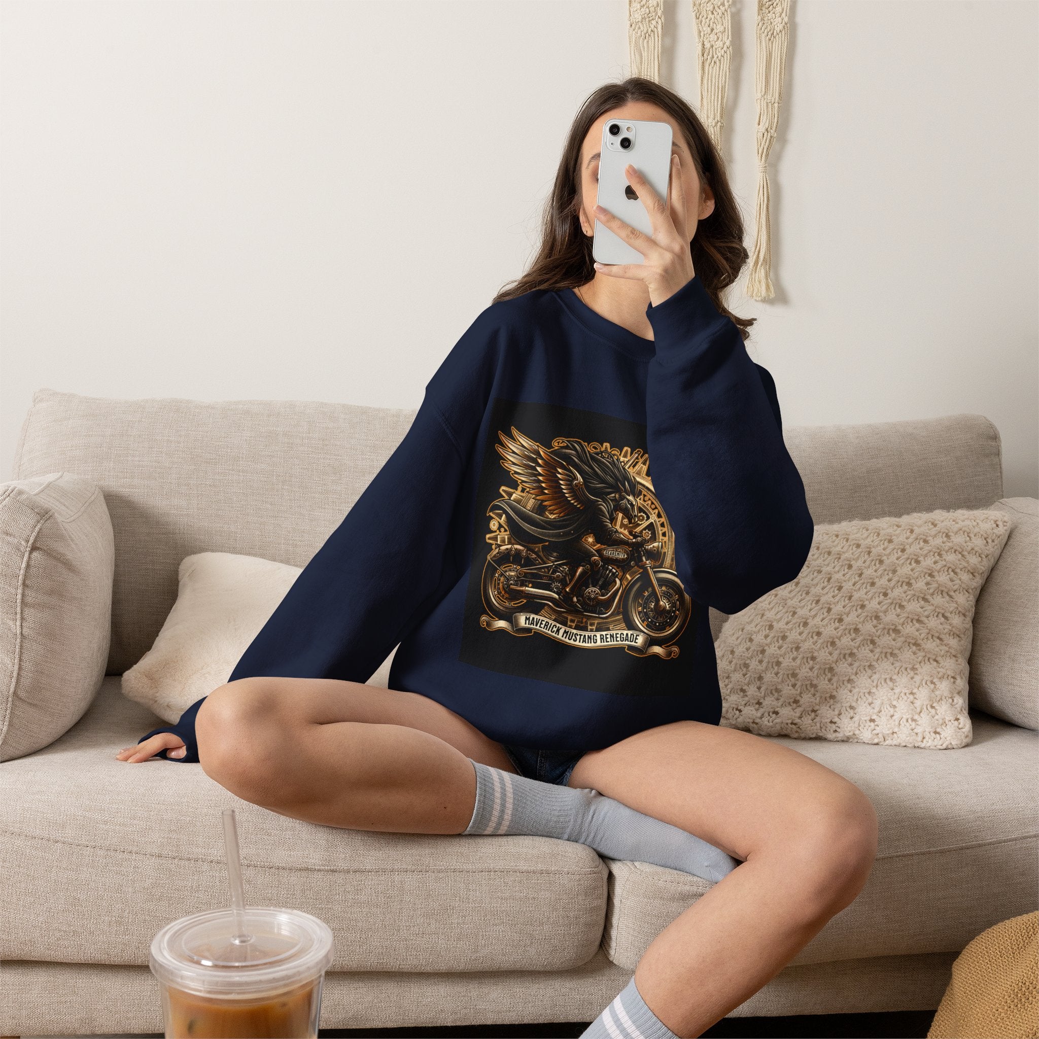 Motorcycle Eagle Crewneck Sweatshirt – "Liberty Rider" Vintage Biker Graphic