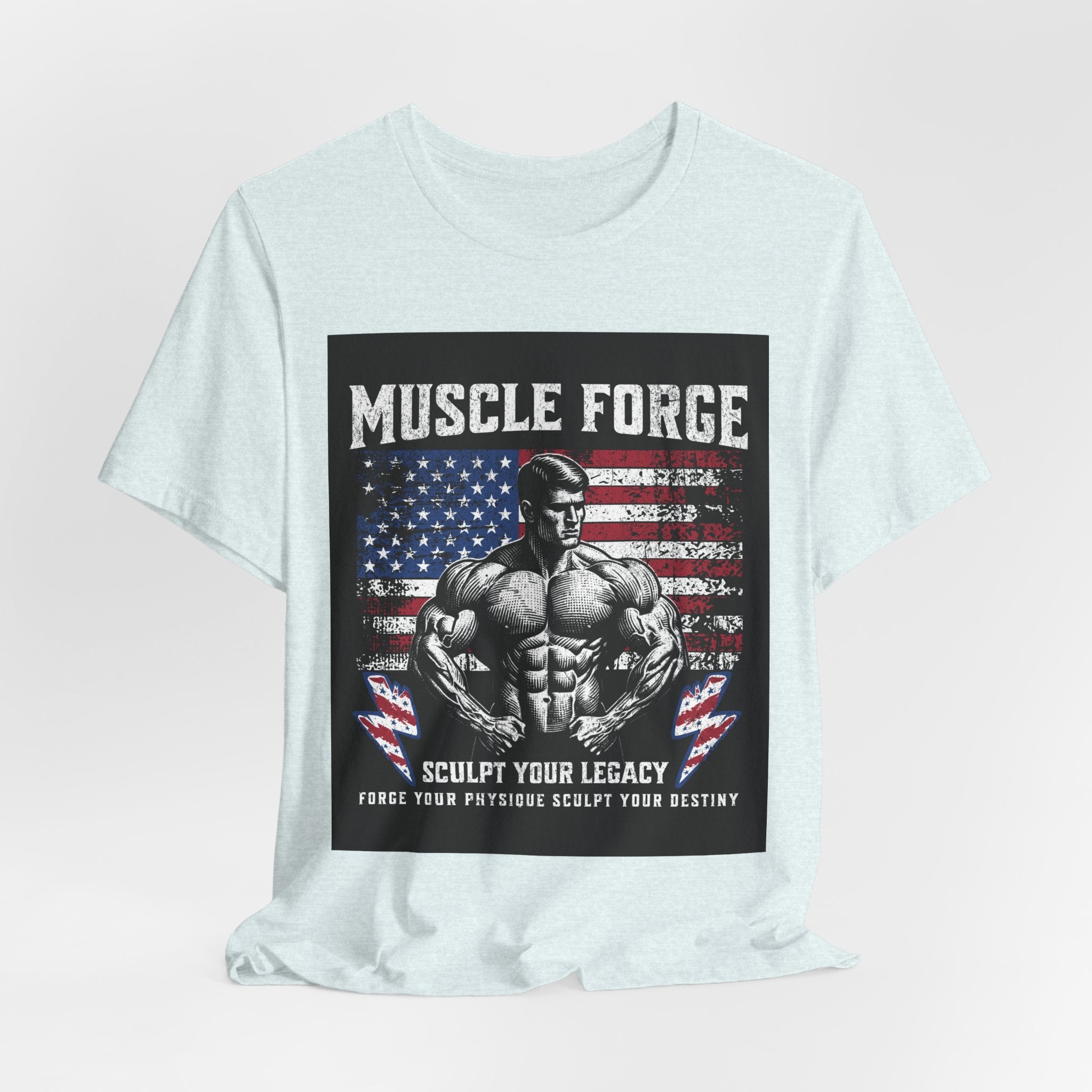 Muscle Forge American Flag Gym Tee — "Sculpt Your Legacy" Fitness T-Shirt