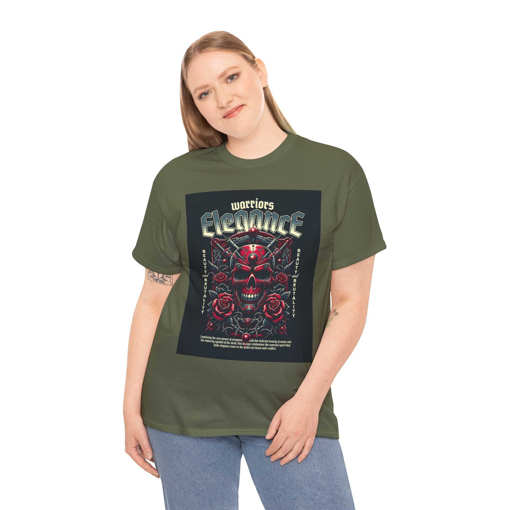 Warriors Electric Skull T‑Shirt — Red Skull & Roses Rock Graphic Tee