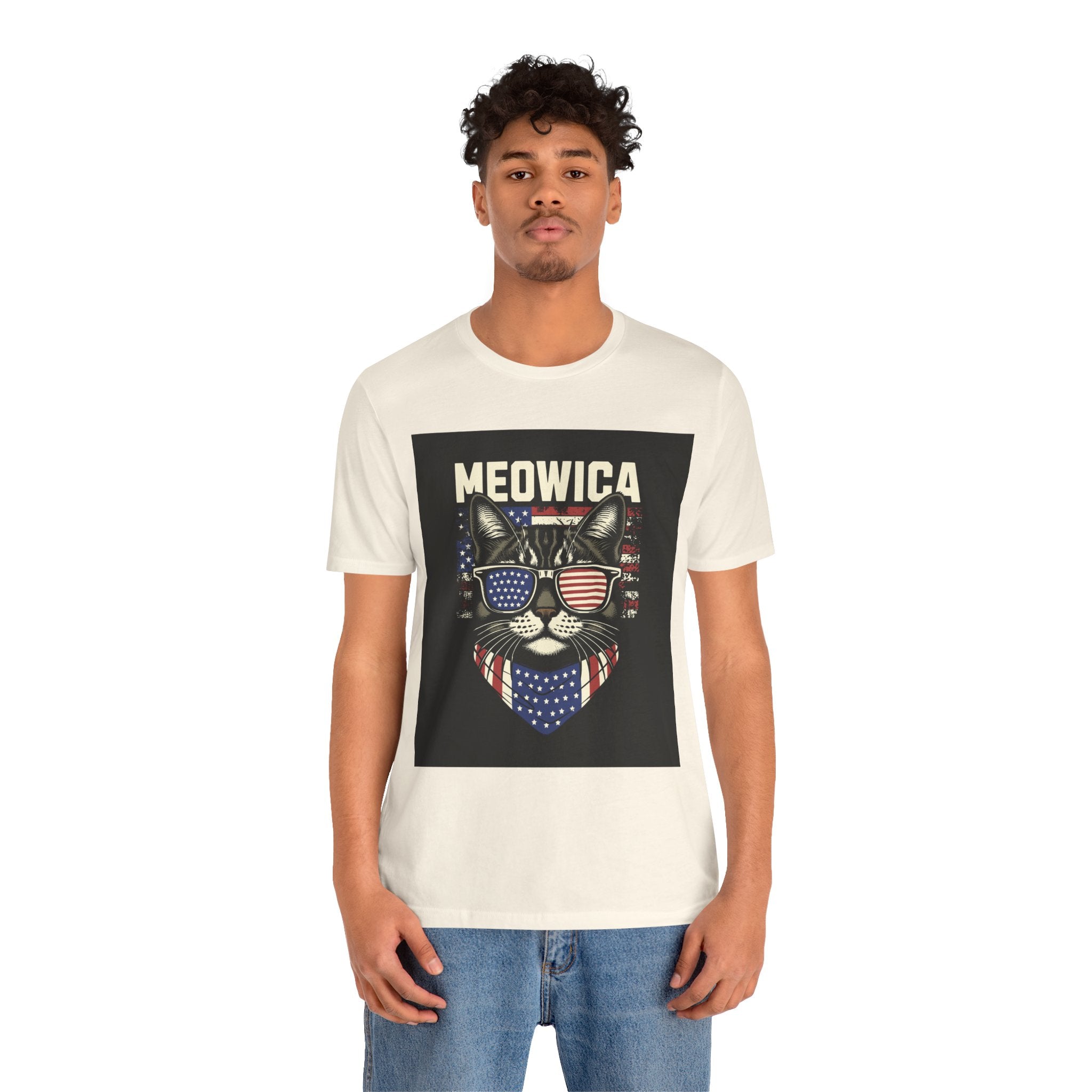 Meowica Cat Tee — Patriotic USA Flag Sunglasses Graphic T-Shirt