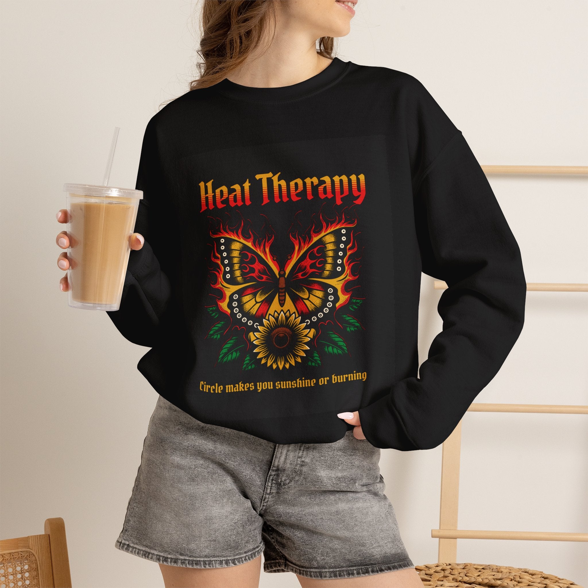 Heat Therapy Crewneck Sweatshirt — Butterfly Flame Graphic