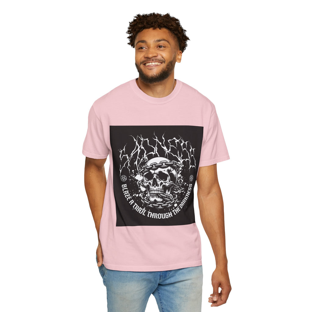 Graphic T-Shirt — 'Break a Path Through the Darkness' Skull Lightning Design