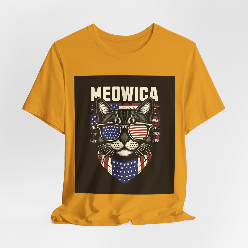 Meowica Cat Tee — Patriotic USA Flag Sunglasses Graphic T-Shirt