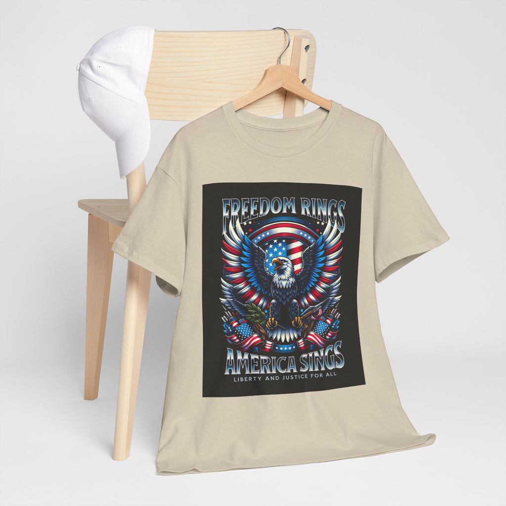 Eagle & American Flag Tee — "Freedom Rings, America Sings" Patriotic T-Shirt