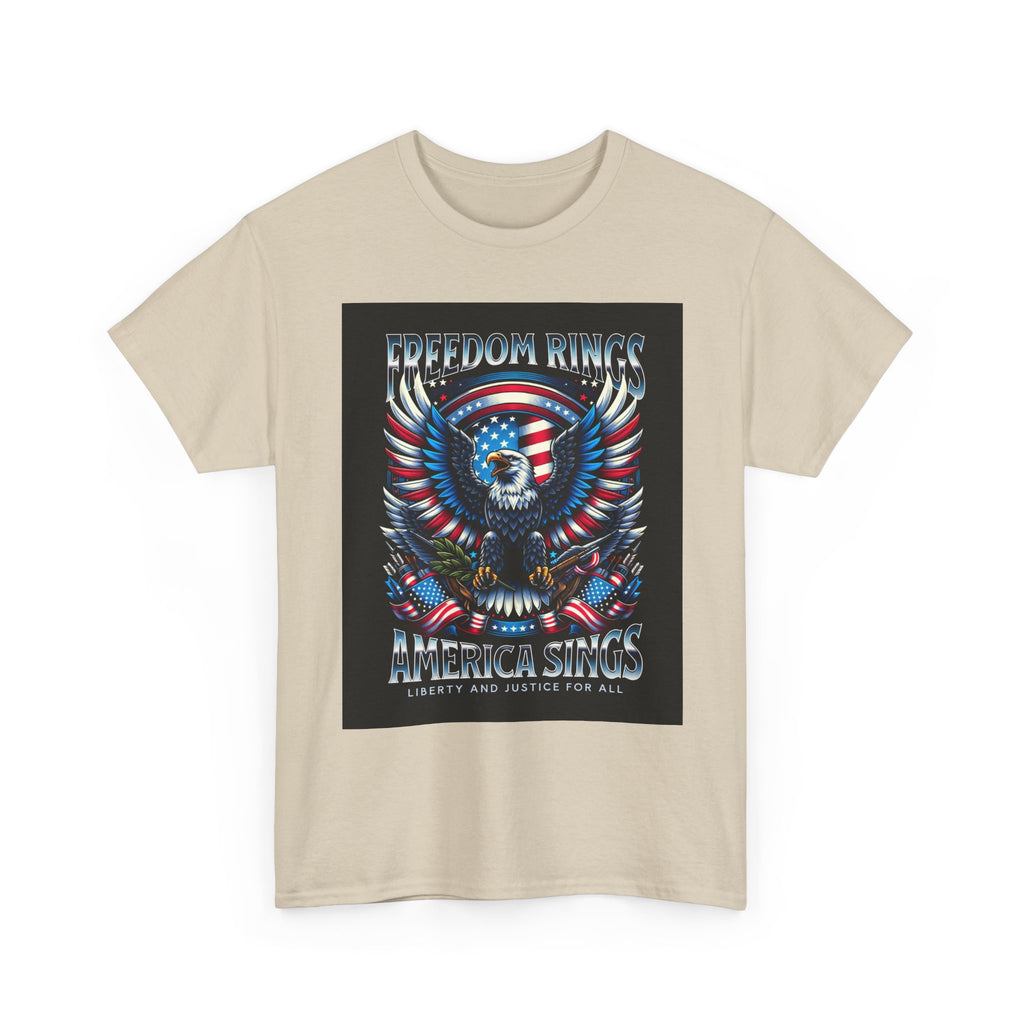 Eagle & American Flag Tee — "Freedom Rings, America Sings" Patriotic T-Shirt
