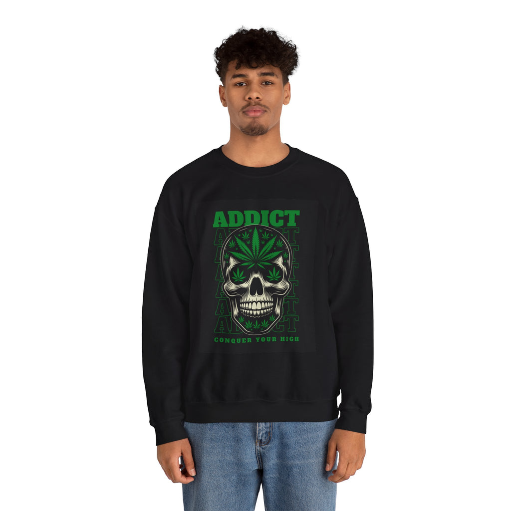 Skull & Cannabis 'Addict' Crewneck Sweatshirt — Conquer Your High Graphic Sweatshirt
