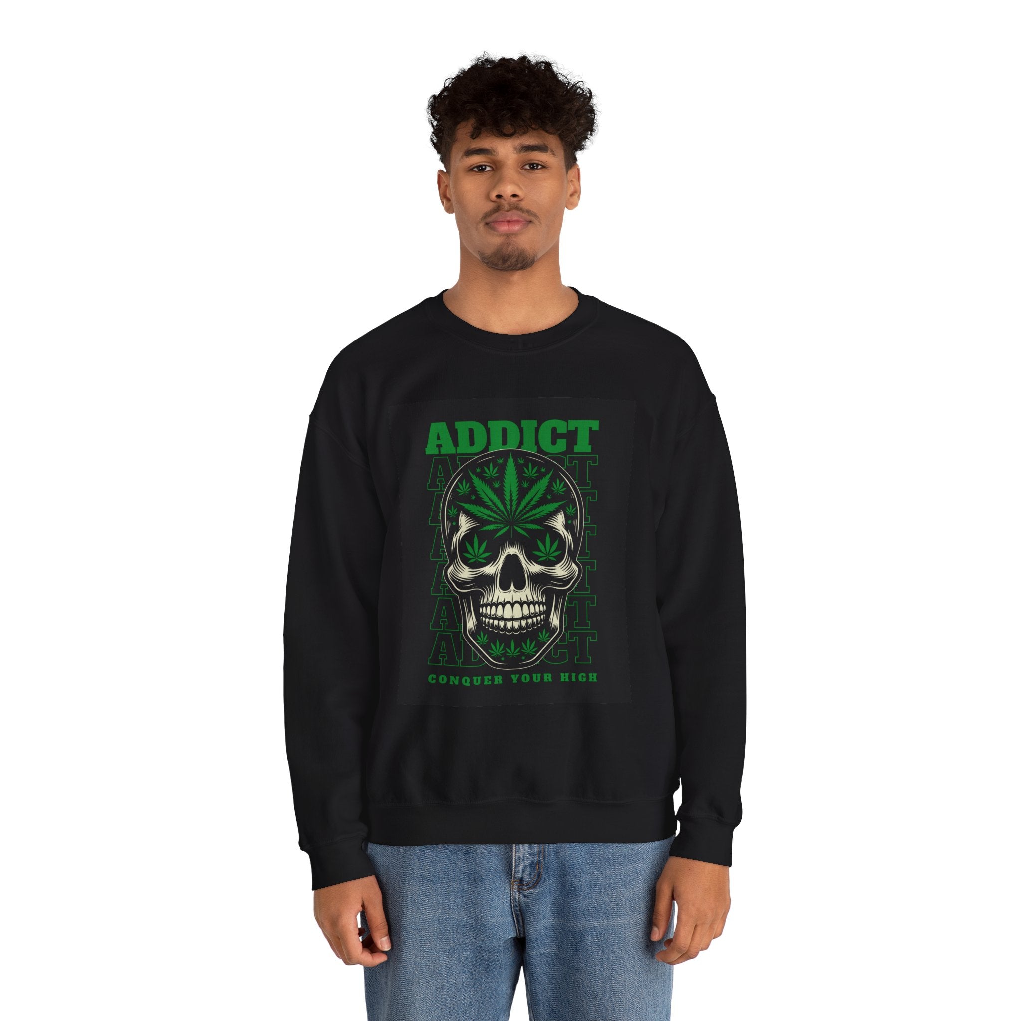 Skull & Cannabis 'Addict' Crewneck Sweatshirt — Conquer Your High Graphic Sweatshirt