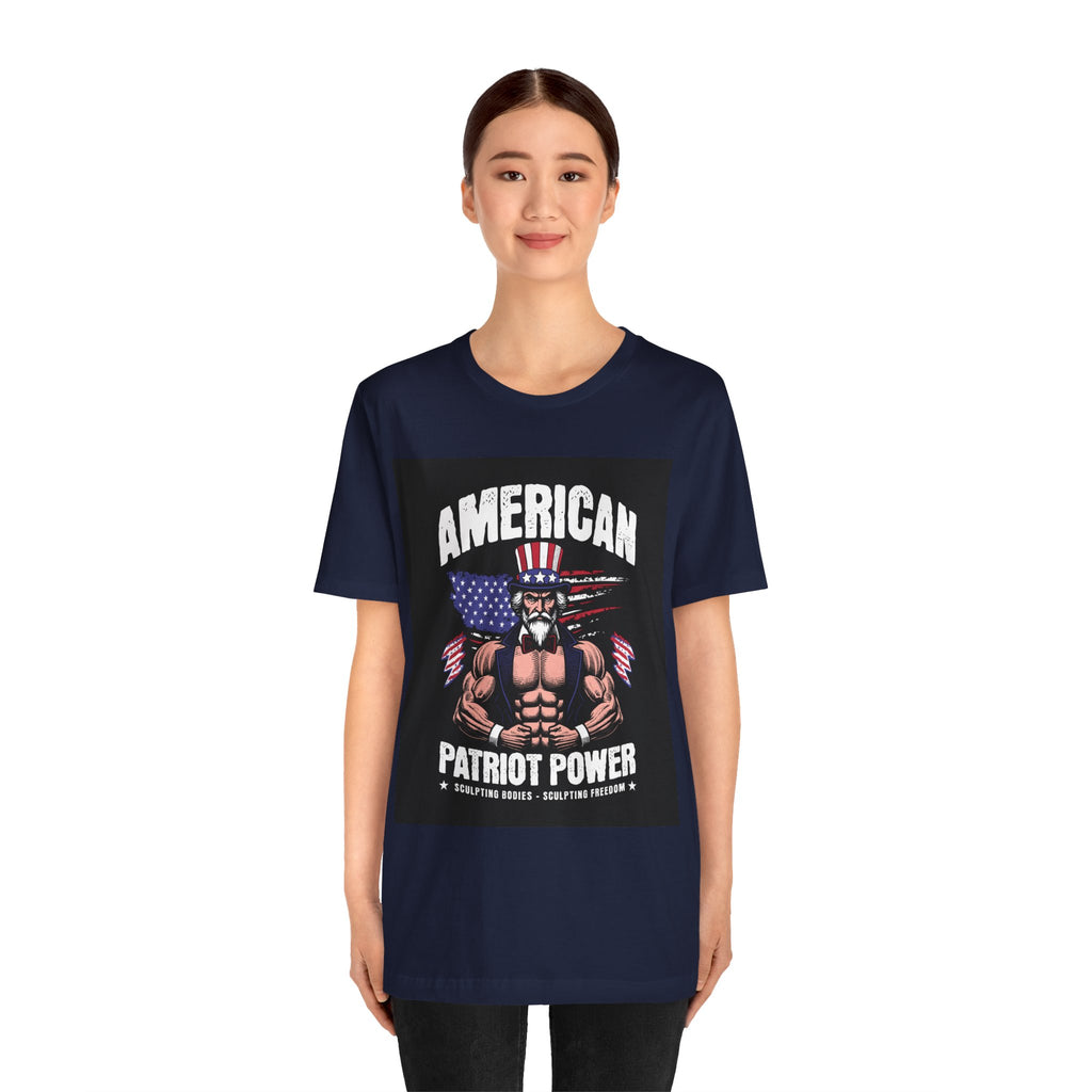 Patriot Power T-Shirt — American Flag Uncle Sam Muscle Graphic Tee