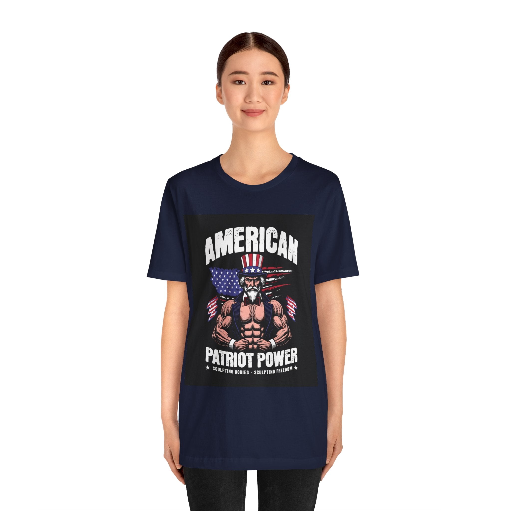 Patriot Power T-Shirt — American Flag Uncle Sam Muscle Graphic Tee