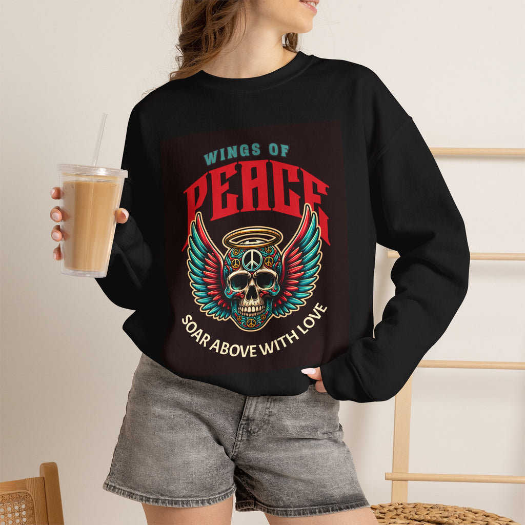 Wings of Peace Skull Crewneck Sweatshirt — Soar Above With Love Graphic