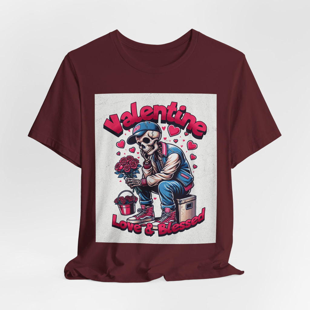 Valentine Skull T-Shirt – "Love & Blessed" Gothic Valentine Tee