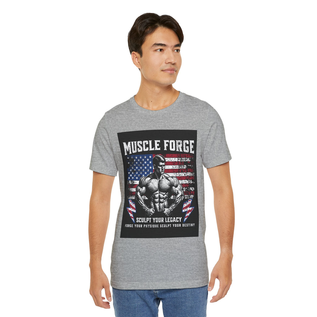 Muscle Forge American Flag Gym Tee — "Sculpt Your Legacy" Fitness T-Shirt