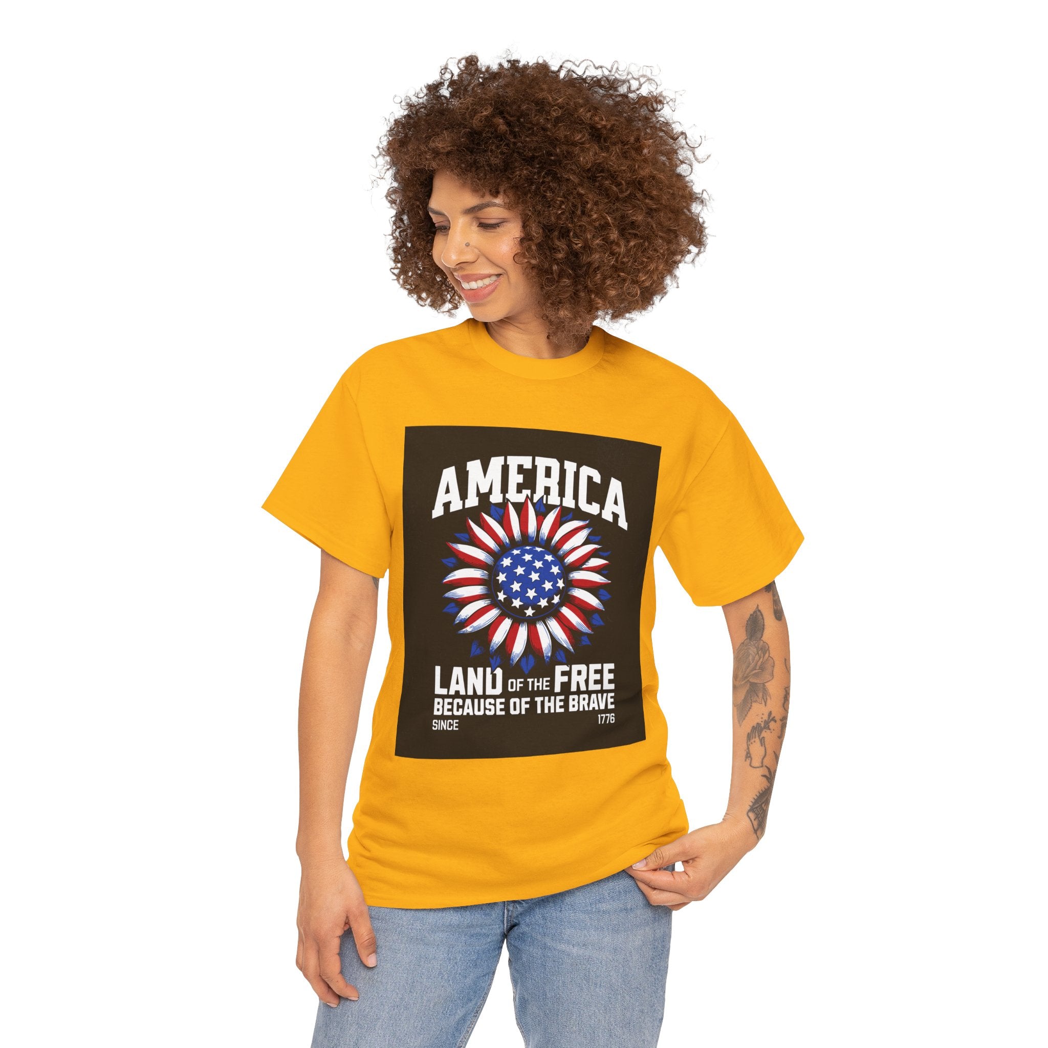 Patriotic America Tee — "Land of the Free Because of the Brave" Cotton T-Shirt