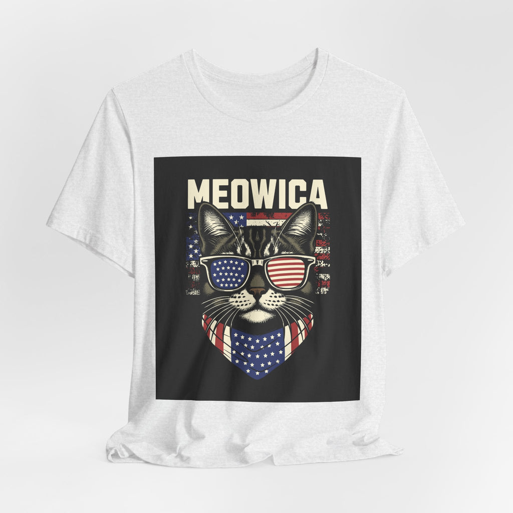 Meowica Cat Tee — Patriotic USA Flag Sunglasses Graphic T-Shirt