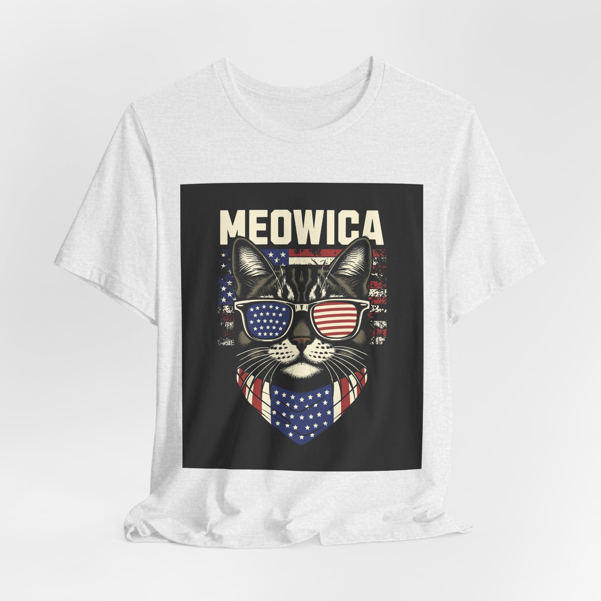 Meowica Cat Tee — Patriotic USA Flag Sunglasses Graphic T-Shirt