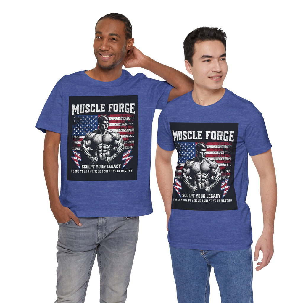 Muscle Forge American Flag Gym Tee — "Sculpt Your Legacy" Fitness T-Shirt