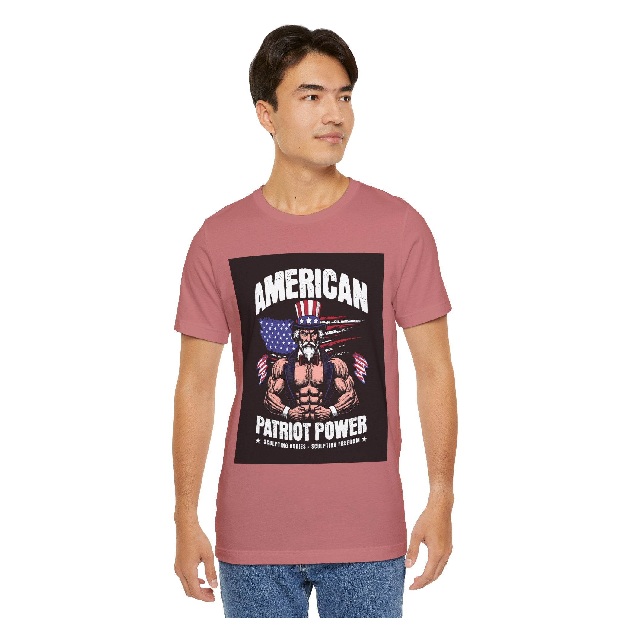 Patriot Power T-Shirt — American Flag Uncle Sam Muscle Graphic Tee