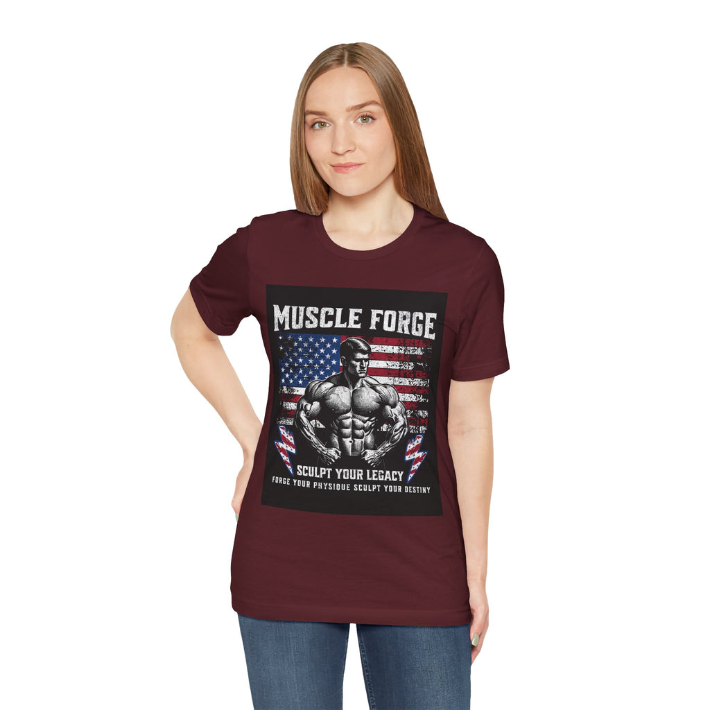 Muscle Forge American Flag Gym Tee — "Sculpt Your Legacy" Fitness T-Shirt