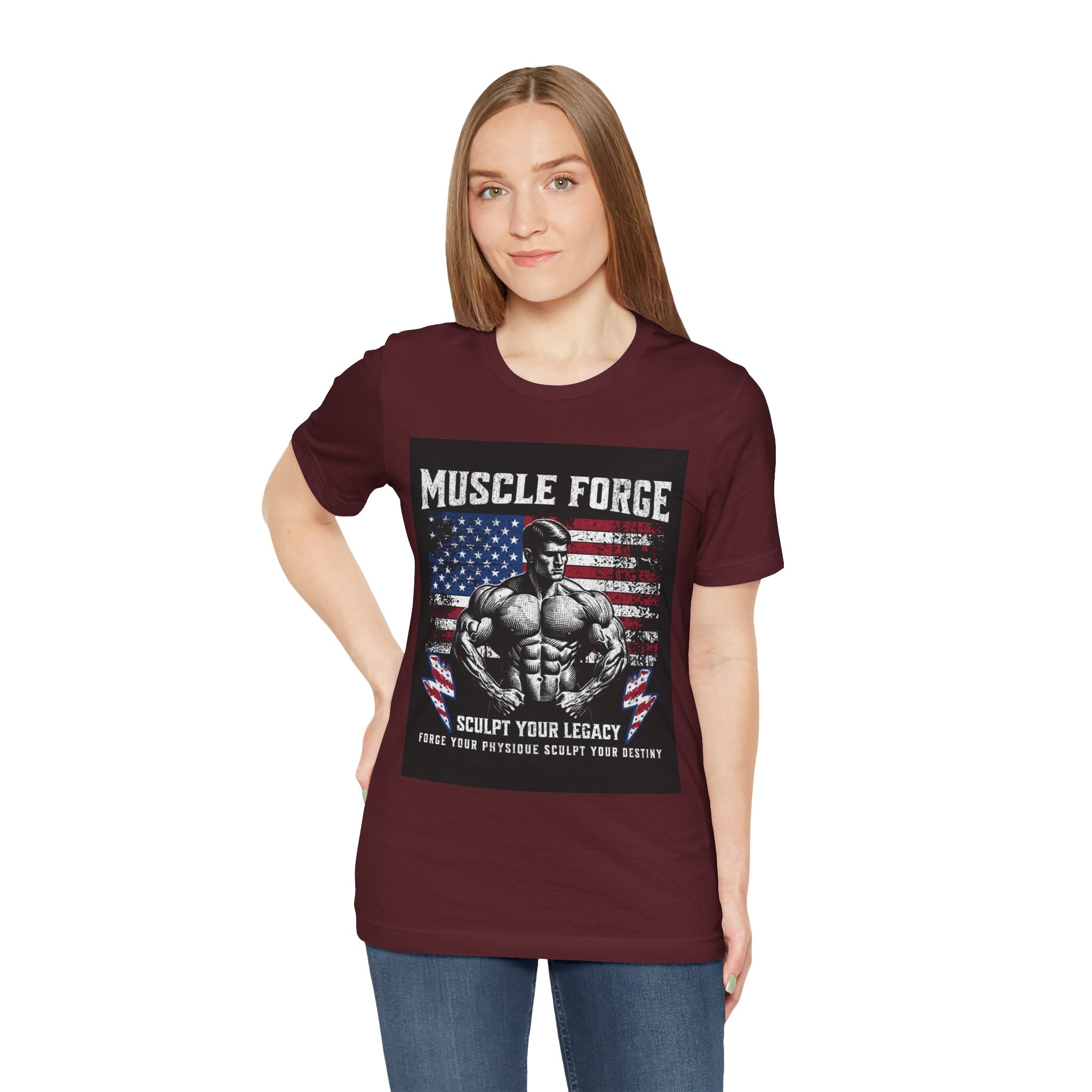 Muscle Forge American Flag Gym Tee — "Sculpt Your Legacy" Fitness T-Shirt