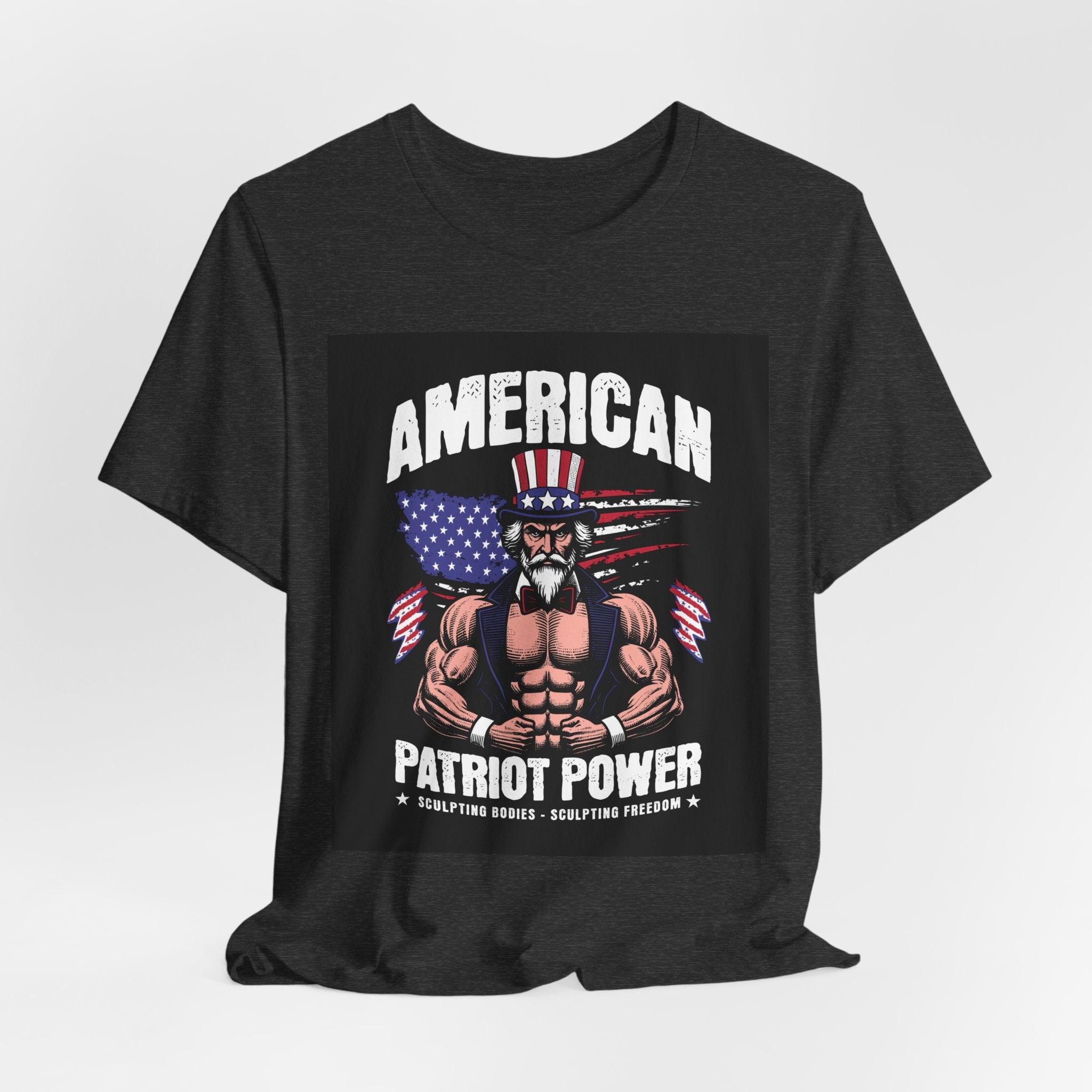 Patriot Power T-Shirt — American Flag Uncle Sam Muscle Graphic Tee