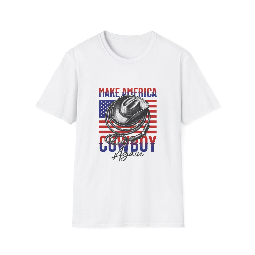 Make America Cowboy Again T-Shirt — Patriotic Western Flag Tee