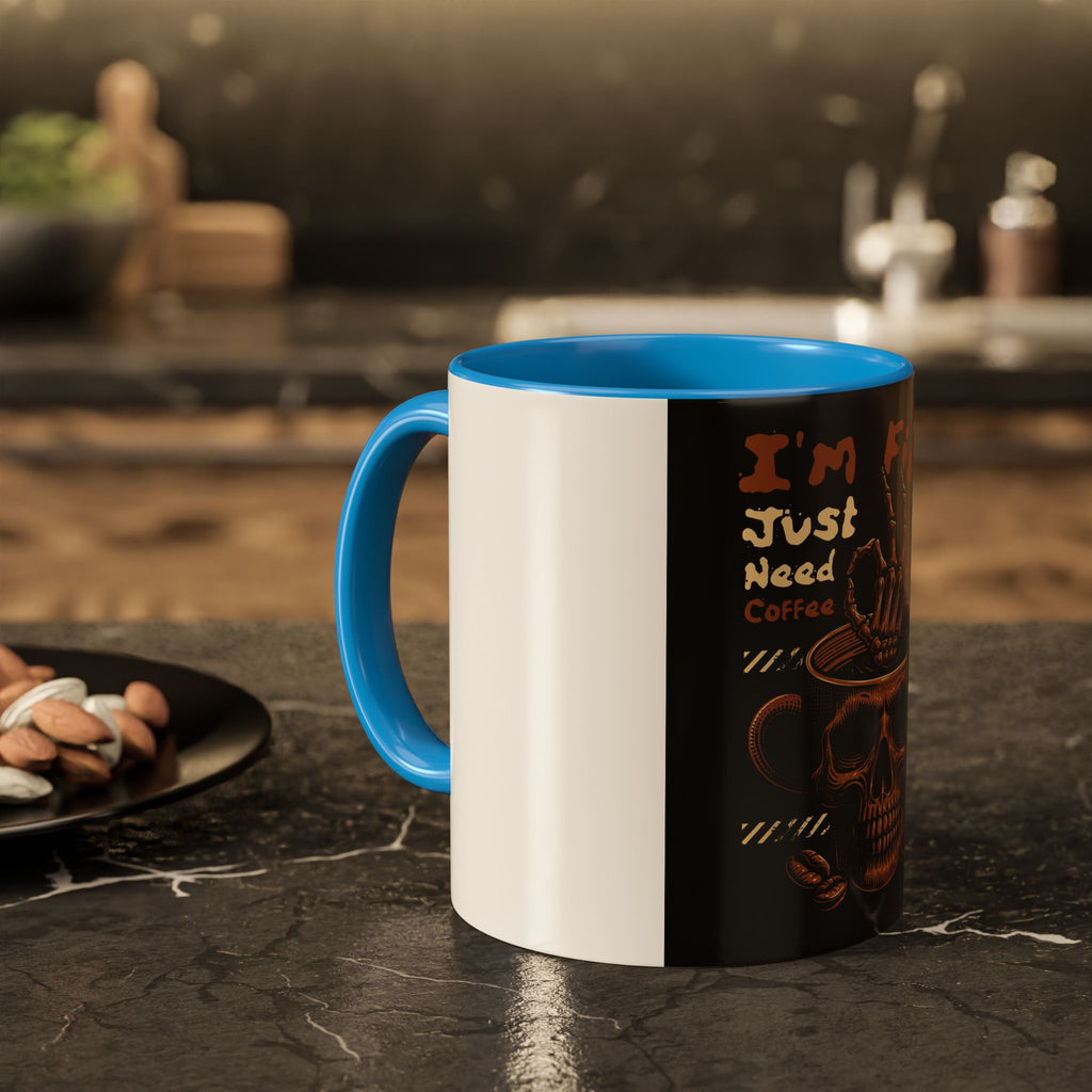 Skull Coffee Mug – "I'm Fine Just Need Coffee" Gothic Ceramic Mug