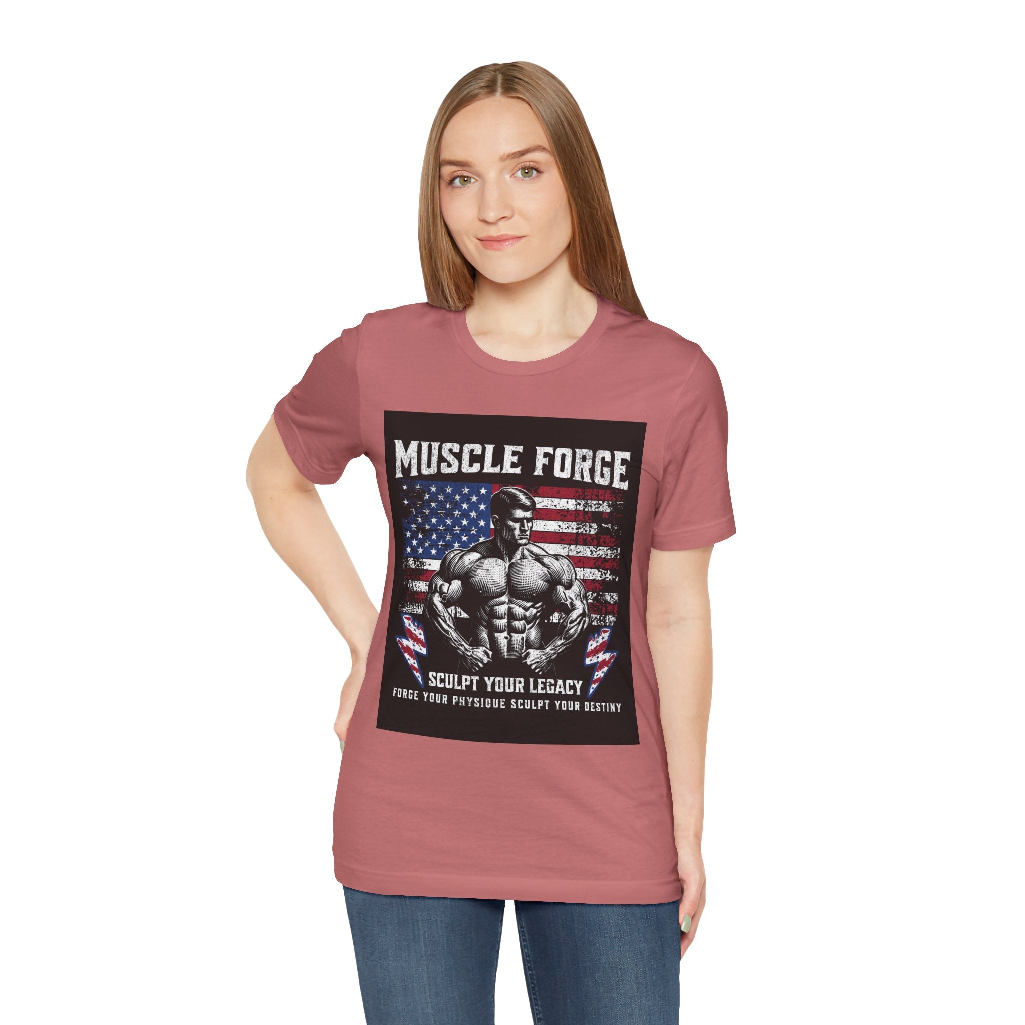 Muscle Forge American Flag Gym Tee — "Sculpt Your Legacy" Fitness T-Shirt