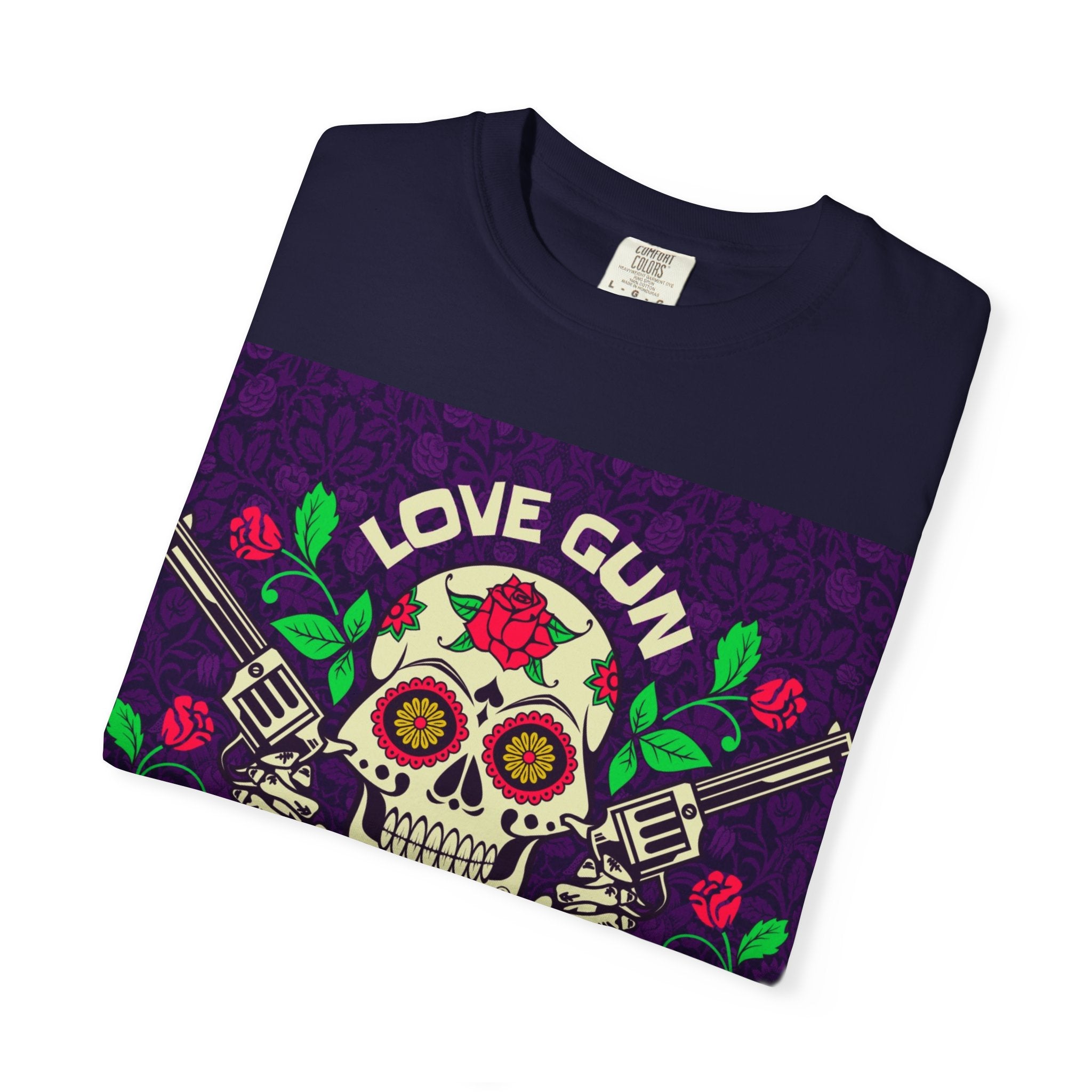 Love Gun Skull T‑Shirt — Day of the Dead Floral Graphic Tee