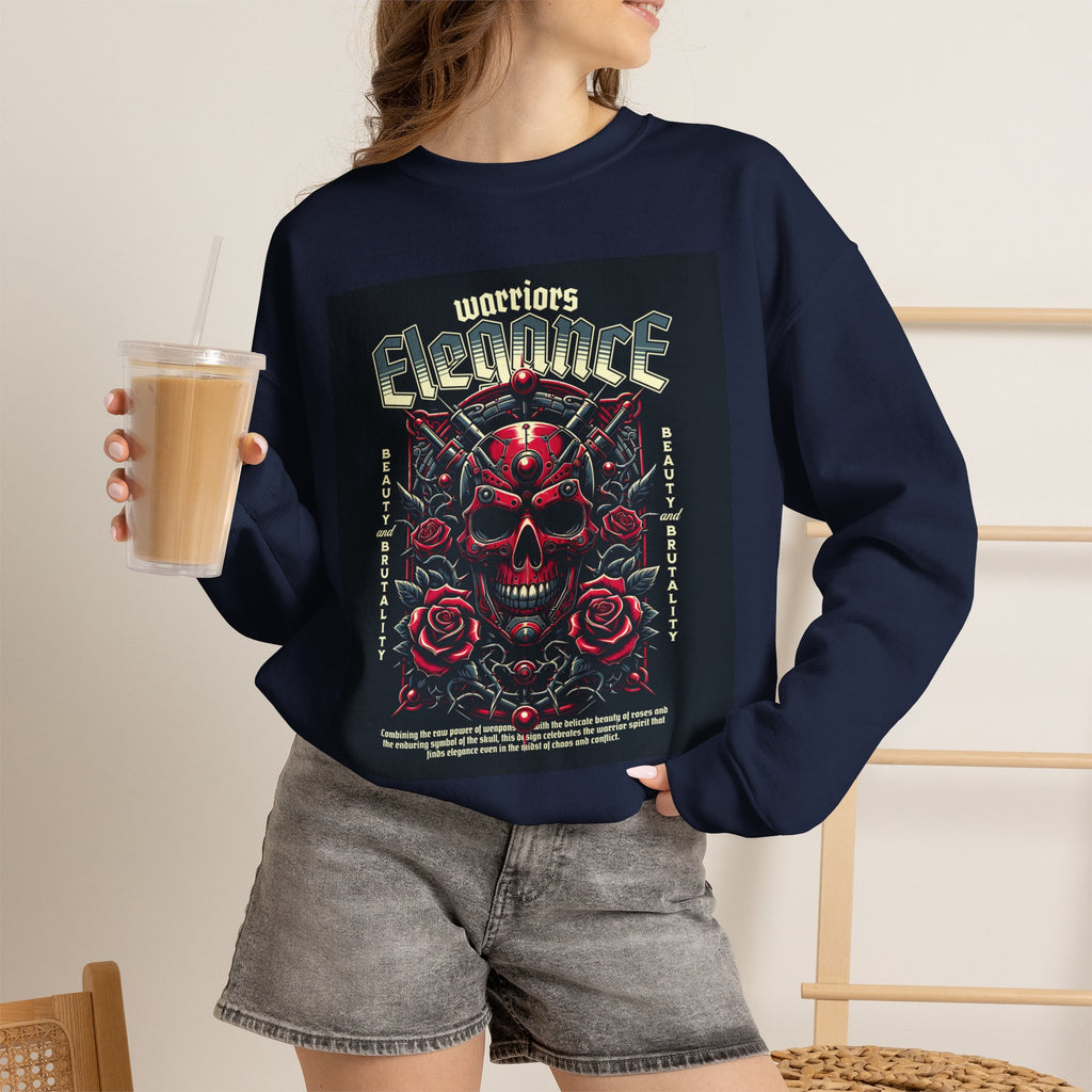 Crewneck Sweatshirt – "Warriors Electric" Skull & Roses Graphic