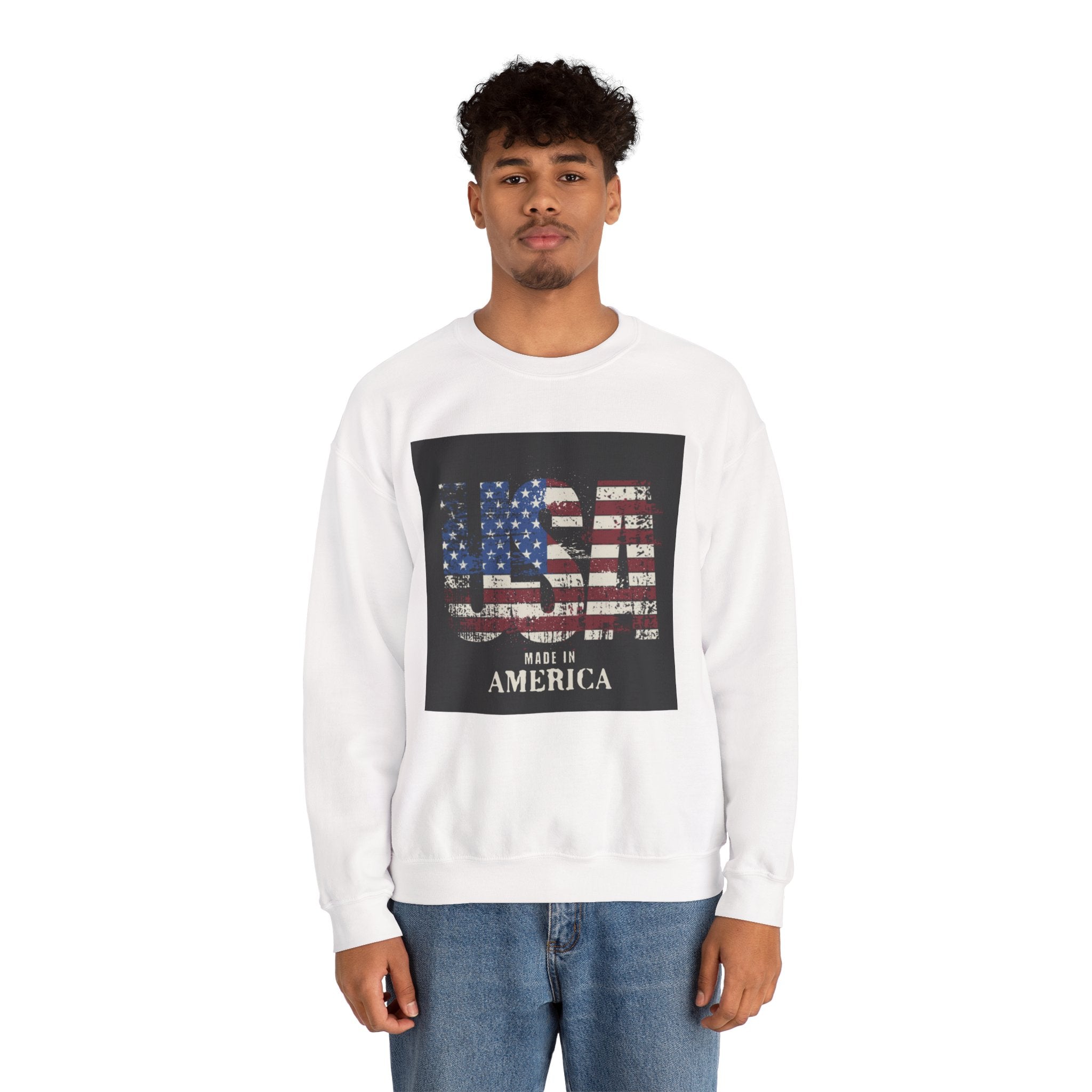 Made in America Flag Crewneck Sweatshirt — USA Vintage Patriotic Pullover